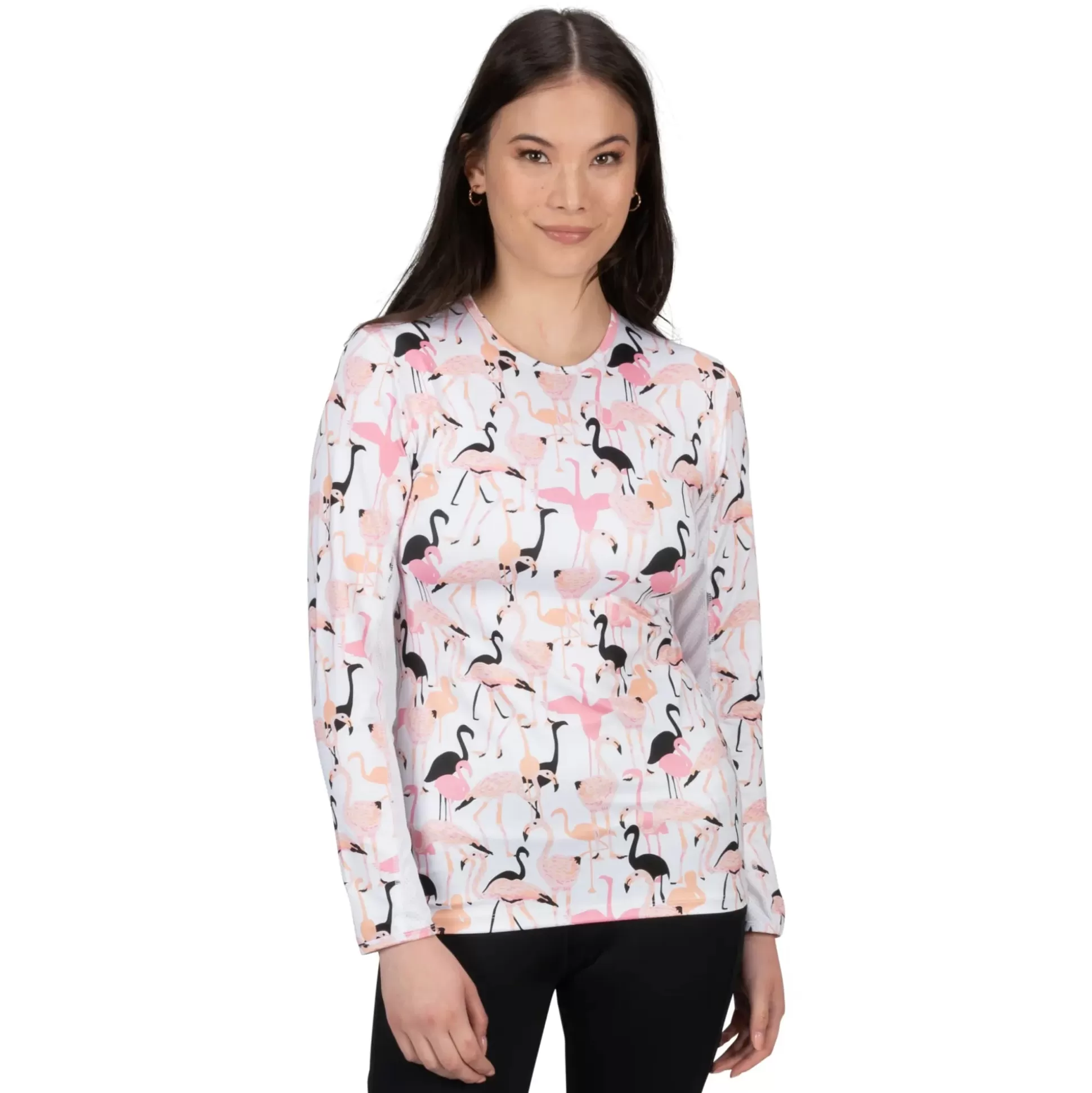 LONG SLEEVE^Nancy Lopez Aspiration Long Sleeve Flamingo White / Black Multi (Flamingo Print)