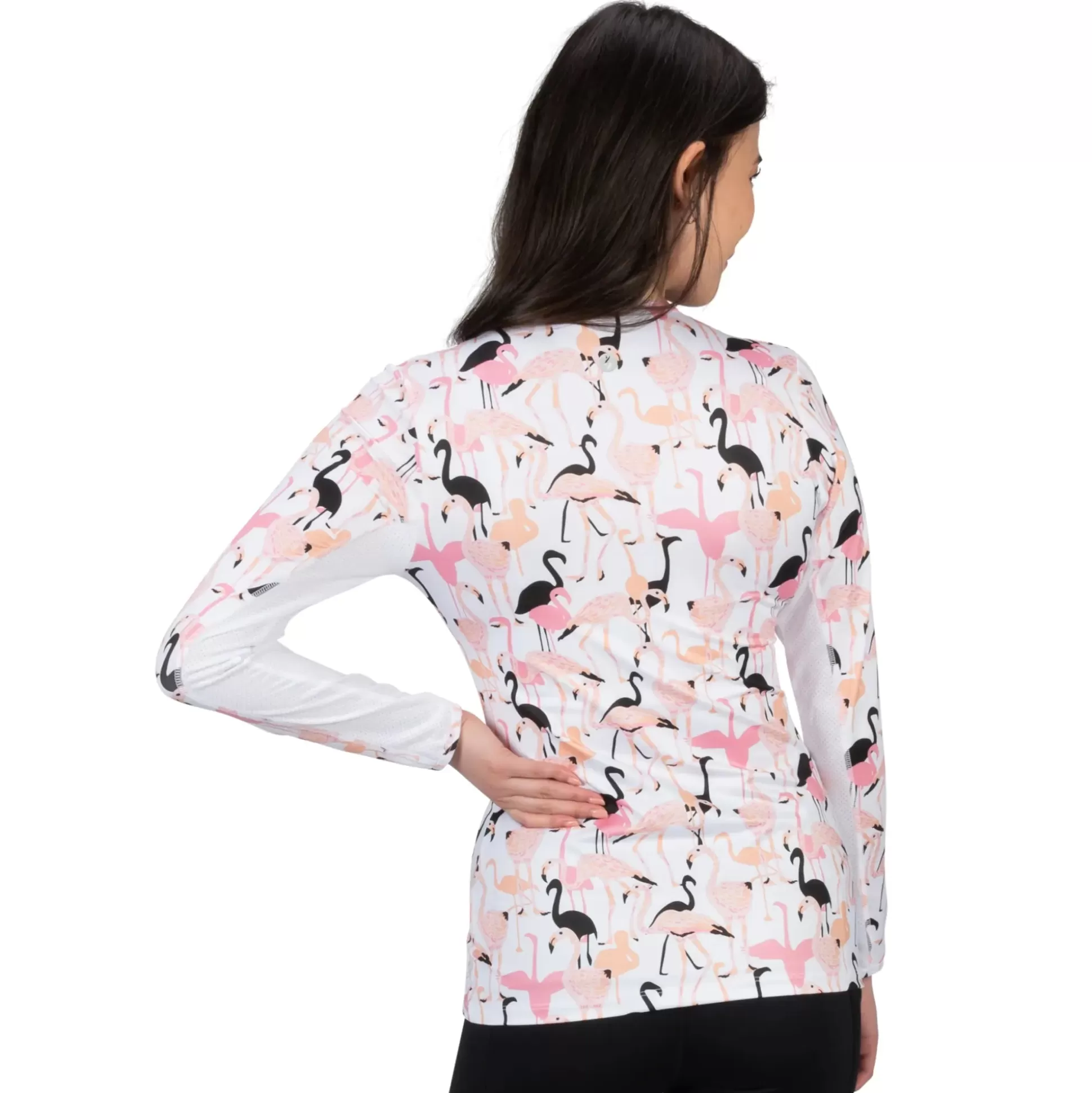 LONG SLEEVE^Nancy Lopez Aspiration Long Sleeve Flamingo White / Black Multi (Flamingo Print)