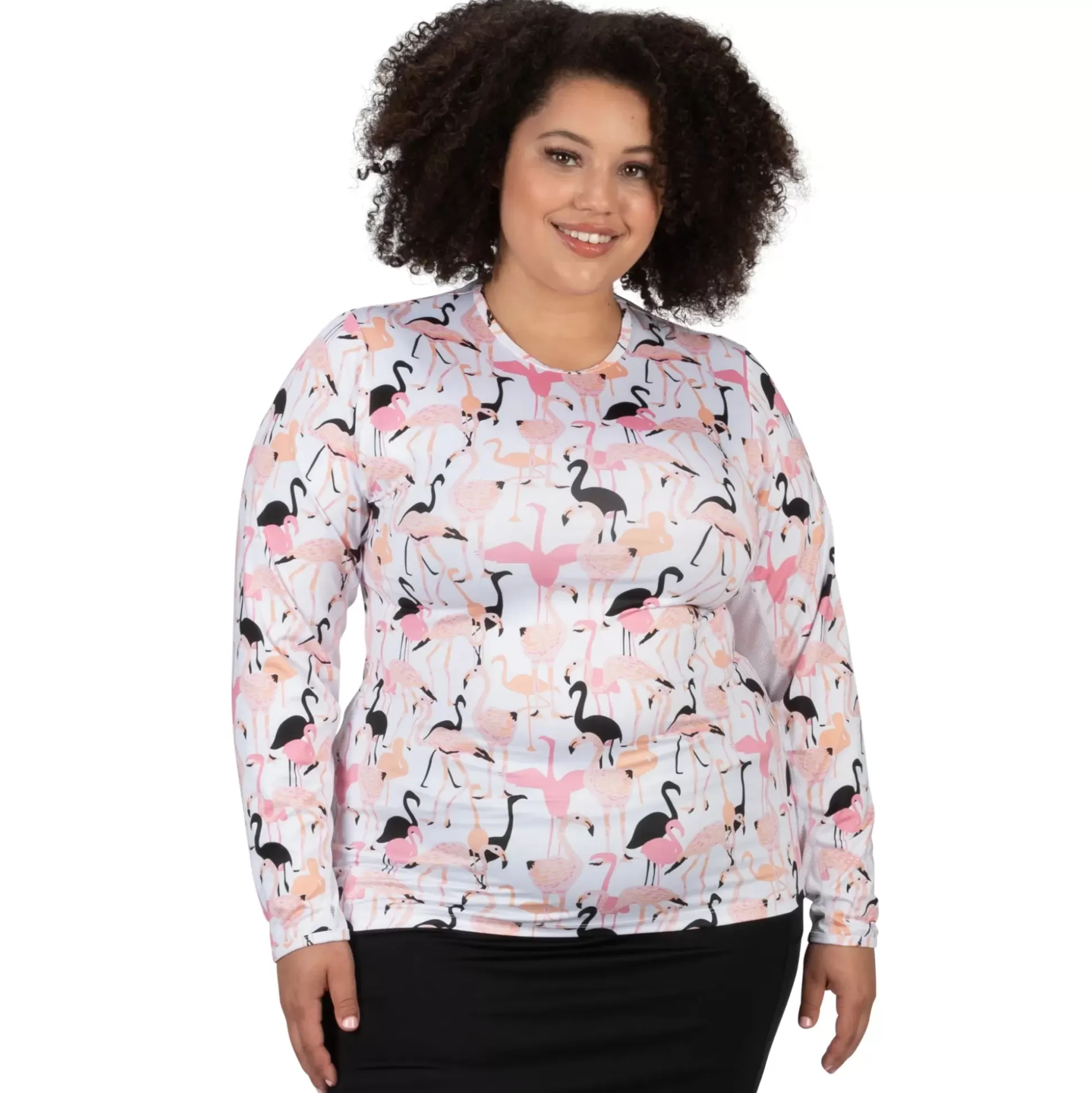 ASPIRATION^Nancy Lopez Aspiration Long Sleeve Flamingo Plus White / Black Multi (Flamingo Print)