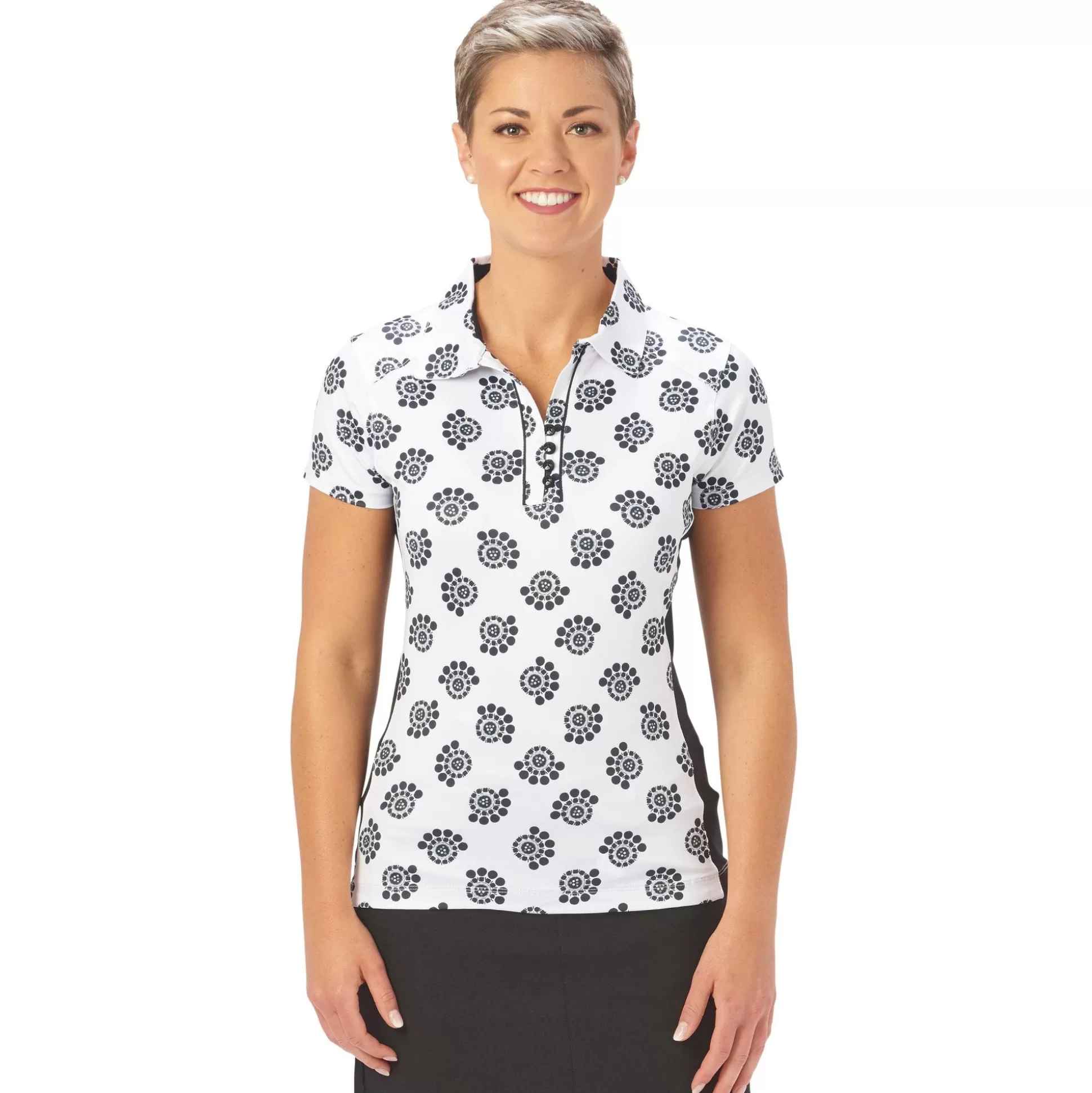 SHORT SLEEVE^Nancy Lopez Bloom Short Sleeve Polo Black Multi