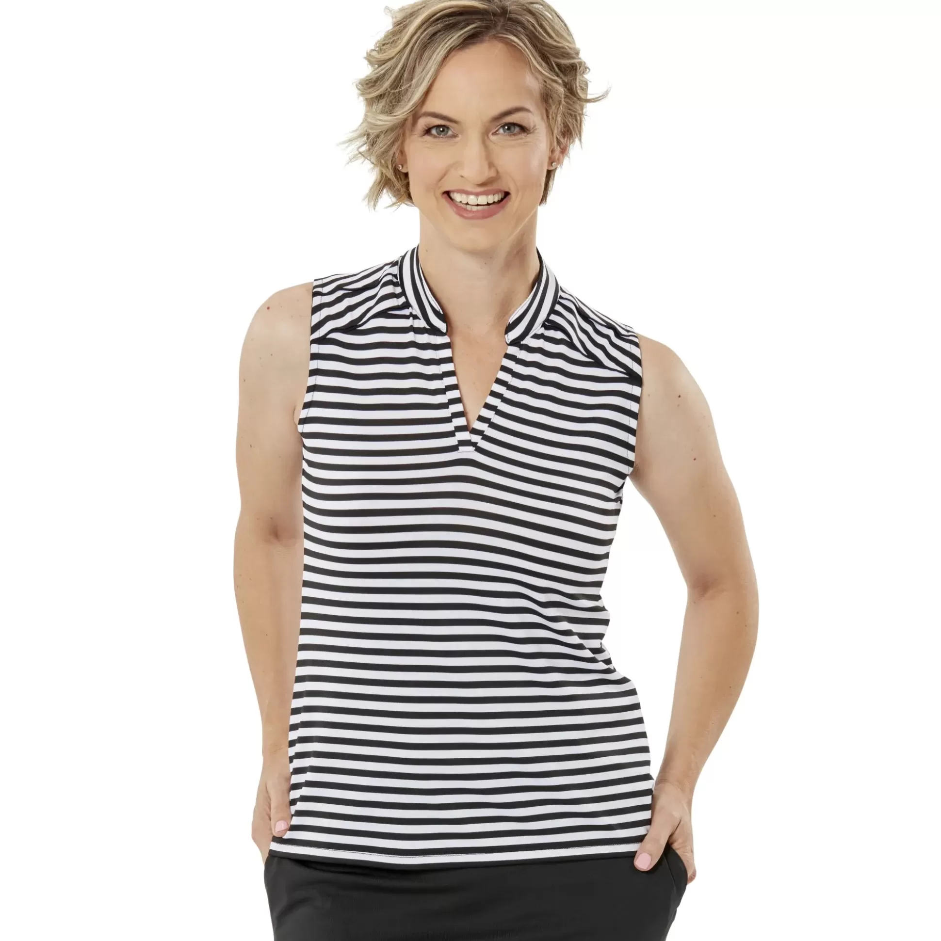 SLEEVELESS^Nancy Lopez Bold Sleeveless Polo Black Multi