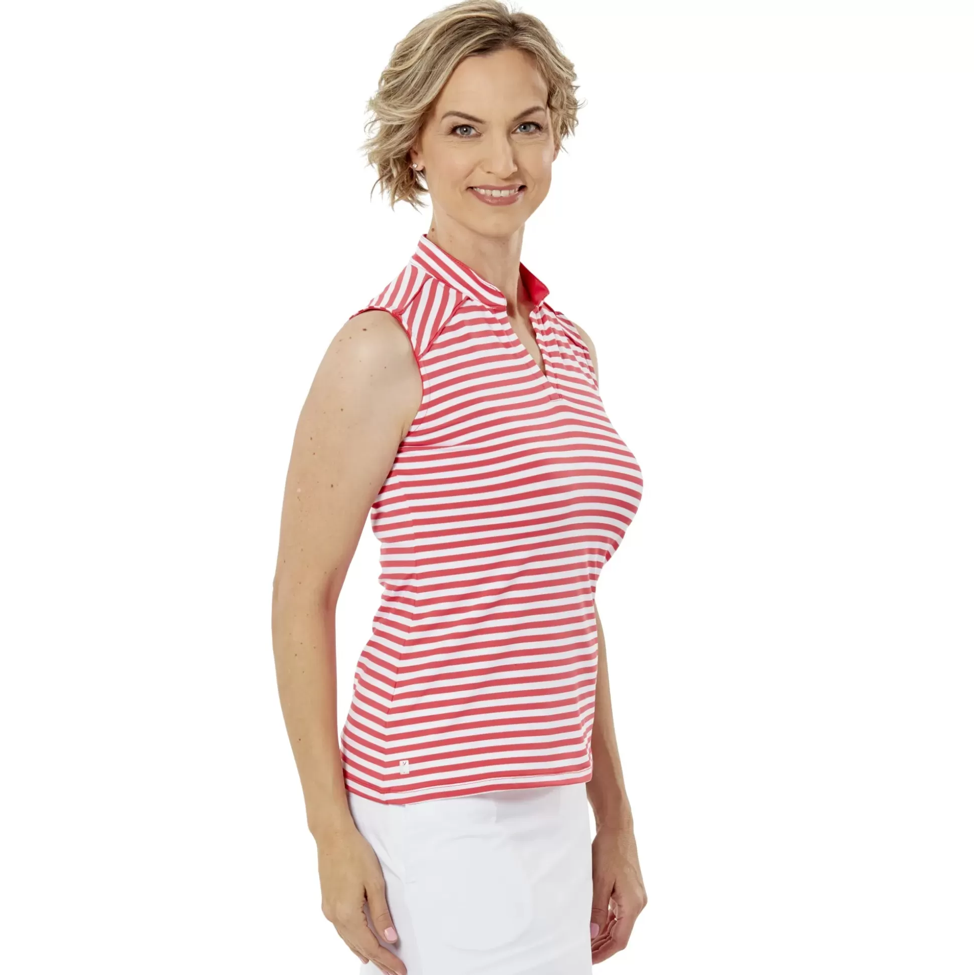 SLEEVELESS^Nancy Lopez Bold Sleeveless Polo Rouge Multi