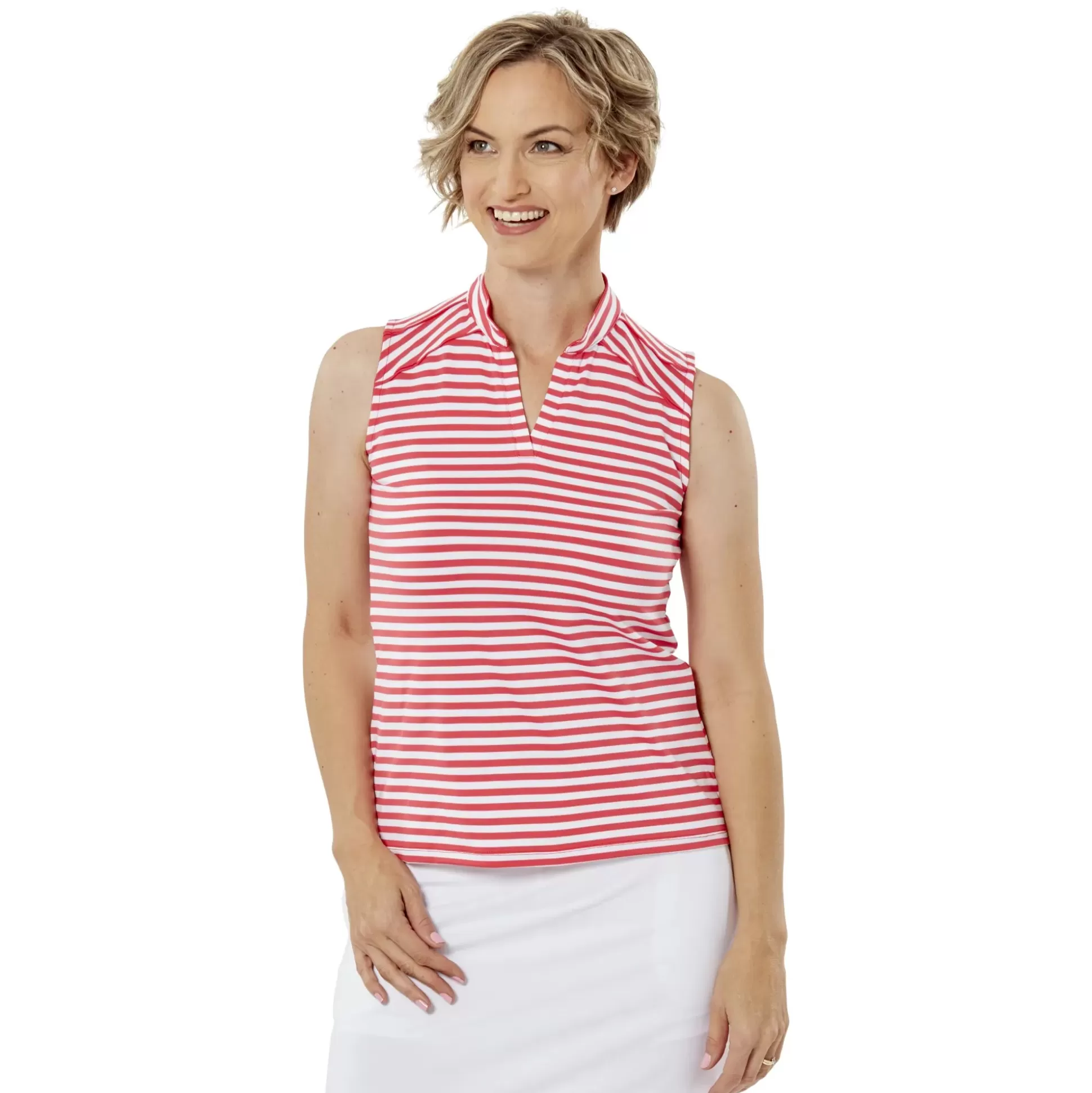 SLEEVELESS^Nancy Lopez Bold Sleeveless Polo Rouge Multi