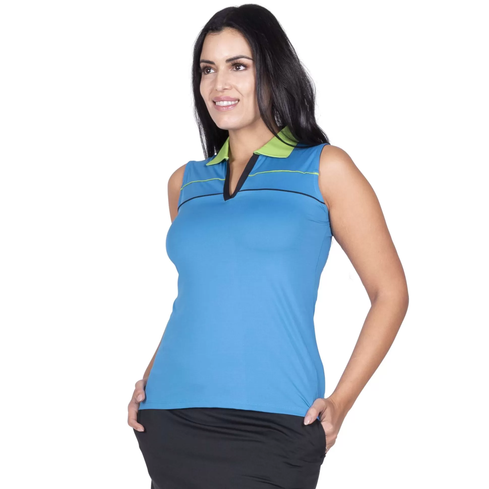 SLEEVELESS^Nancy Lopez Crush Sleeveless Polo Blue Multi